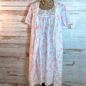 Vintage Nightgown Peignoir Set Pastel Florals Size Medium